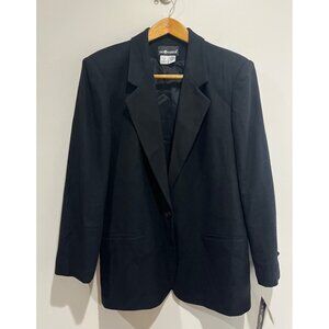 VTG Sag Harbor Wool Blazer Womens 16 Black 1 Button New